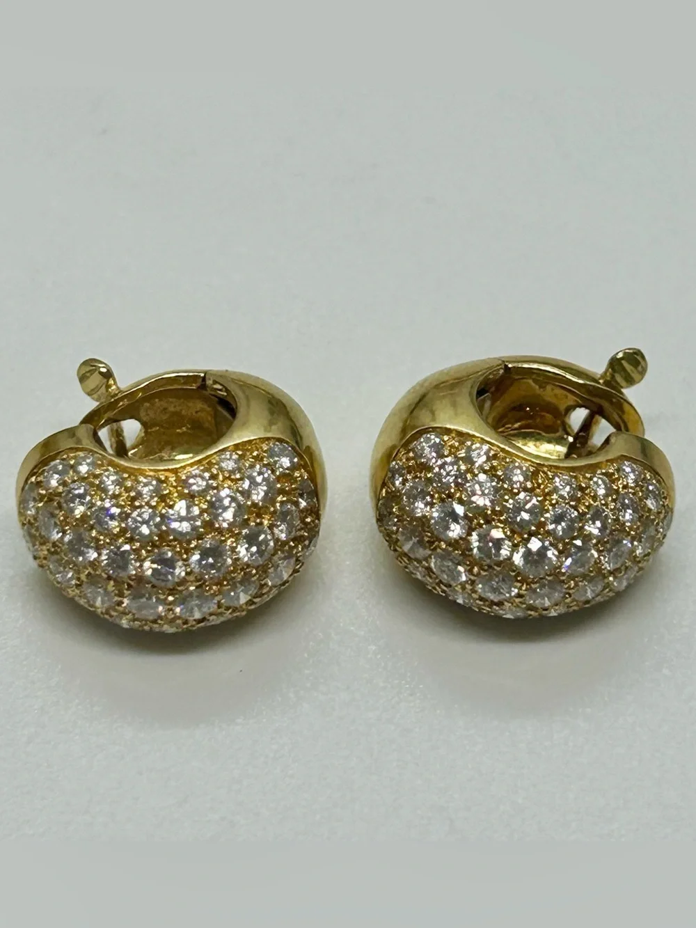 CHANEL Vintage Fine Jewelry 18k Gold Pave Diamond Dome Huggie Earrings